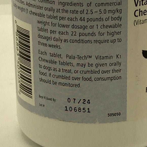 Pala-Tech Vitamin K1 Chewable Tablets, For Dogs 50 mg (50 count)