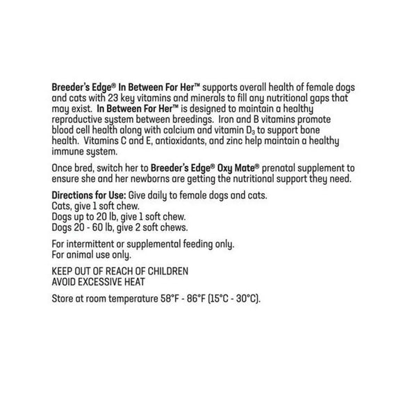Breeder's Edge In Between For Her- Female Multivitamin for Cat & Small Dog( 90 count )