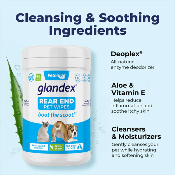 Glandex Pet Wipes For Dogs & Cats(75 Count)