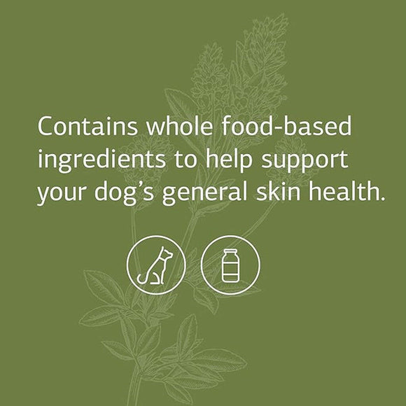 canine dermal support contains whole food-based ingredients to help support skin health in your dog