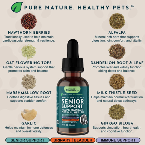 Animal Essentials Senior Support Herbal Tonic to Maintain Optimal Health for Dogs & Cats