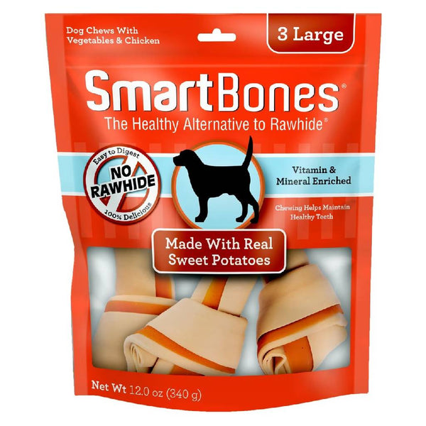 SmartBones Rawhide-Free Sweet Potato Chew Bones Dog Treats (3 large bones)