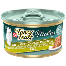 Fancy Feast Medleys White Meat Chicken Primavera Pate Wet Cat Food, 3-oz case of 24