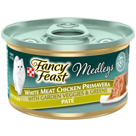Fancy Feast Medleys White Meat Chicken Primavera Pate Wet Cat Food, 3-oz case of 24