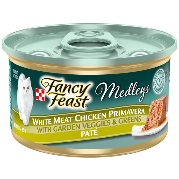 Fancy Feast Medleys White Meat Chicken Primavera Pate Wet Cat Food, 3-oz case of 24