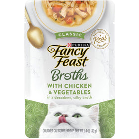 Fancy Feast Classic Broths with Chicken & Vegetables Supplemental Wet Cat Food Pouches, 1.4-oz, case of 16