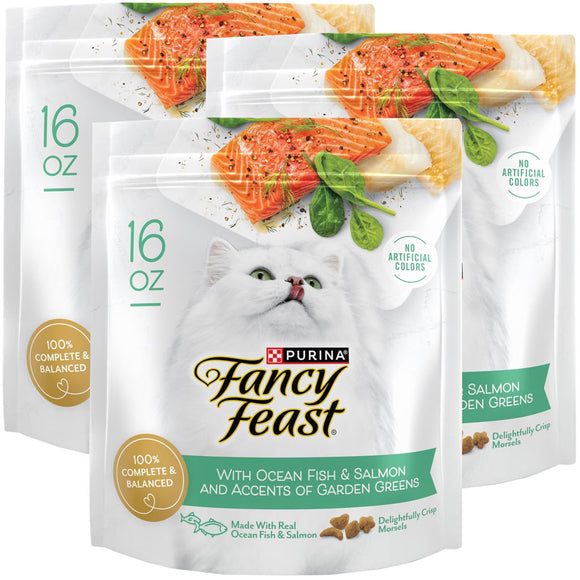 Fancy Feast Gourmet Ocean Fish & Salmon & Accents of Garden Greens Dry Cat Food, 48-oz
