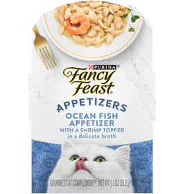 Fancy Feast Appetizers Oceanfish with a Shrimp Topper Lickable Cat Treats, 1.1-oz tray, case of 10