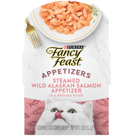 Fancy Feast Appetizers Wild Alaskan Salmon in a Delicate Broth Lickable Cat Treats, 1.1-oz tray, case of 10
