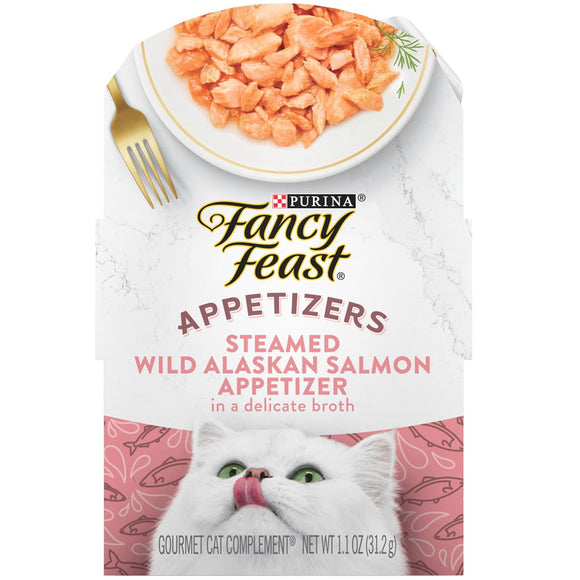 Fancy Feast Appetizers Wild Alaskan Salmon in a Delicate Broth Lickable Cat Treats, 1.1-oz tray, case of 10