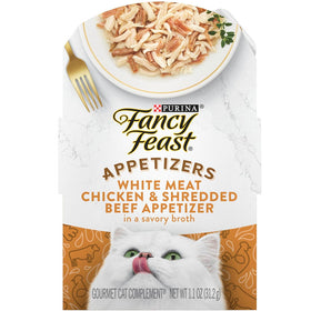 Fancy Feast Appetizers Grain-Free White Meat Chicken & Shredded Beef Appetizer in Savory Broth Wet Cat Food, 1.1-oz tray, case of 10