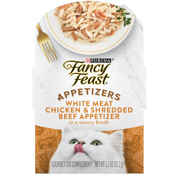 Fancy Feast Appetizers Grain-Free White Meat Chicken & Shredded Beef Appetizer in Savory Broth Wet Cat Food, 1.1-oz tray, case of 10