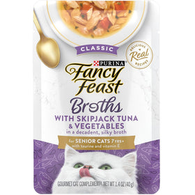 Fancy Feast Senior Classic with Skipjack Tuna & Vegetables in Broth Cat Food Complement & Topper, 1.4-oz pouch, case of 16