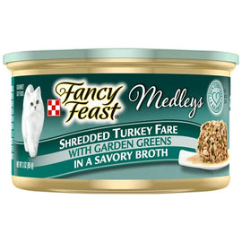 Fancy Feast Medleys Shredded Turkey Fare in Broth Wet Cat Food, 3-oz case of 24