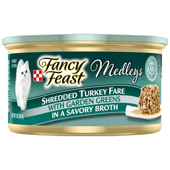 Fancy Feast Medleys Shredded Turkey Fare in Broth Wet Cat Food, 3-oz case of 24