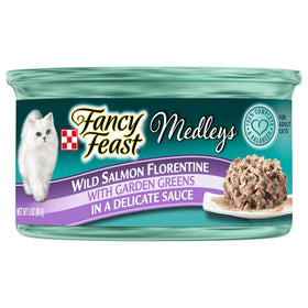 Fancy Feast Medleys Wild Salmon Florentine in Sauce Wet Cat Food, 3-oz case of 24