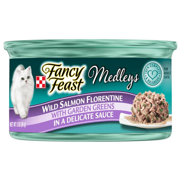Fancy Feast Medleys Wild Salmon Florentine in Sauce Wet Cat Food, 3-oz case of 24