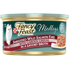 Fancy Feast Medleys Shredded Wild Salmon Fare in Broth Wet Cat Food, 3-oz case of 24