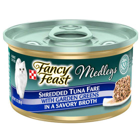 Fancy Feast Medleys Shredded Yellowfin Tuna in Broth Wet Cat food, 3-oz case of 24