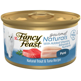 Fancy Feast Gourmet Naturals Trout & Tuna Recipe Pate Canned Cat Food, 3-oz, case of 12