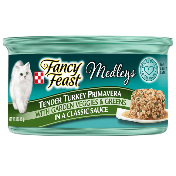 Fancy Feast Elegant Medleys Tender Turkey Primavera Wet Cat Food, 3-oz case of 24