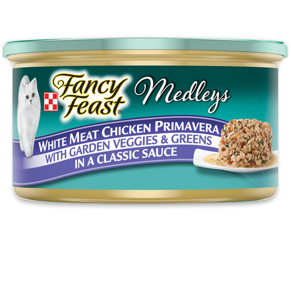 Fancy Feast Medleys White Meat Chicken Primavera in Sauce Wet Cat Food, 3-oz case of 24