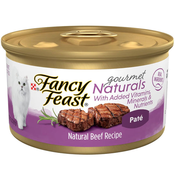 Fancy Feast Gourmet Naturals Beef Recipe Pate Canned Cat Food, 3-oz, case of 12