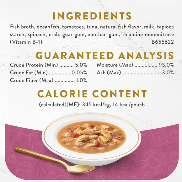 Fancy Feast Broths Seafood Bisque & Accents of Real Crab Grain-Free Lickable Cat Food Topper