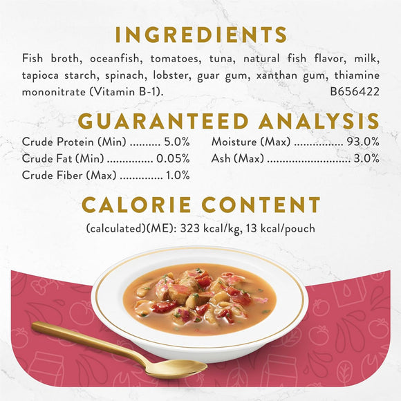 Fancy Feast Broths Seafood Bisque & Accents of Real Lobster Grain-Free Lickable Cat Food Topper