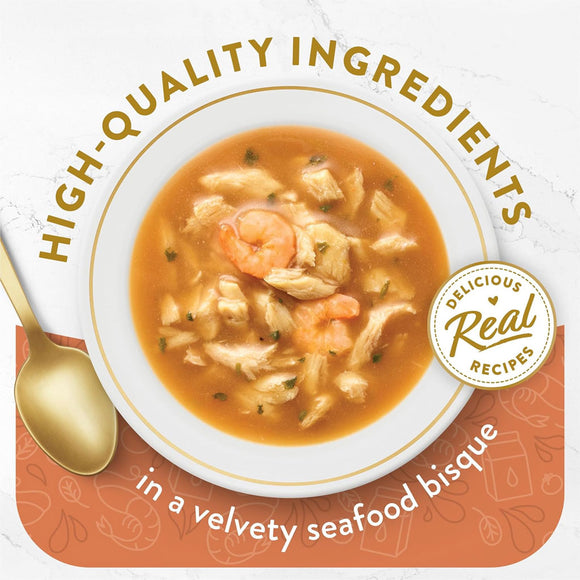 Fancy Feast Broths Seafood Bisque with Shrimp Grain-Free Lickable Cat Food Topper