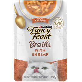 Fancy Feast Broths Seafood Bisque with Shrimp Grain-Free Lickable Cat Food Topper, 1.4-oz pouch, case of 16