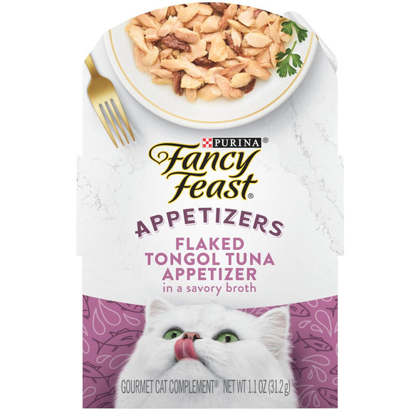 Fancy Feast Appetizers Grain-Free Flaked Tongol Tuna Appetizer in Savory Broth Wet Cat Food, 1.1-oz tray, case of 10