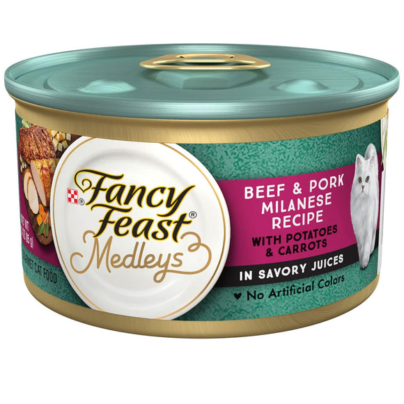 Fancy Feast Medleys Beef & Pork Milanese with Carrot & Potato Wet Cat Food, 3-oz case of 24