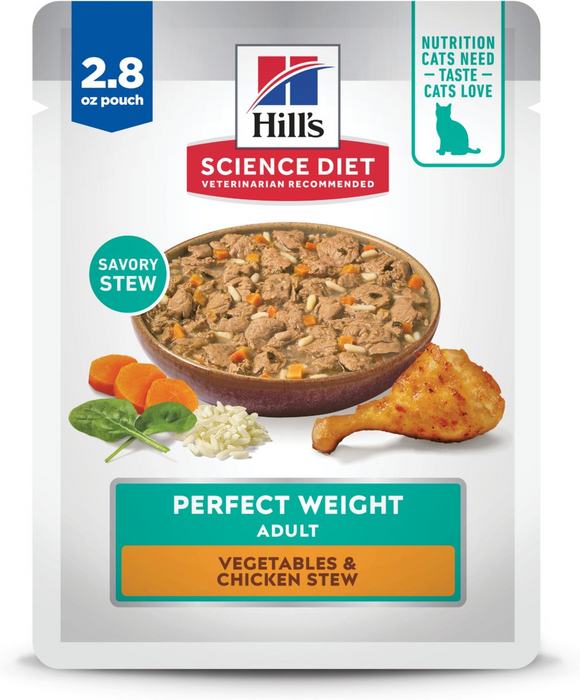 Hill's Science Diet Adult Perfect Weight Vegetables & Chicken Stew Recipe Wet Food For Cats (2.8 oz x 24 pouches)