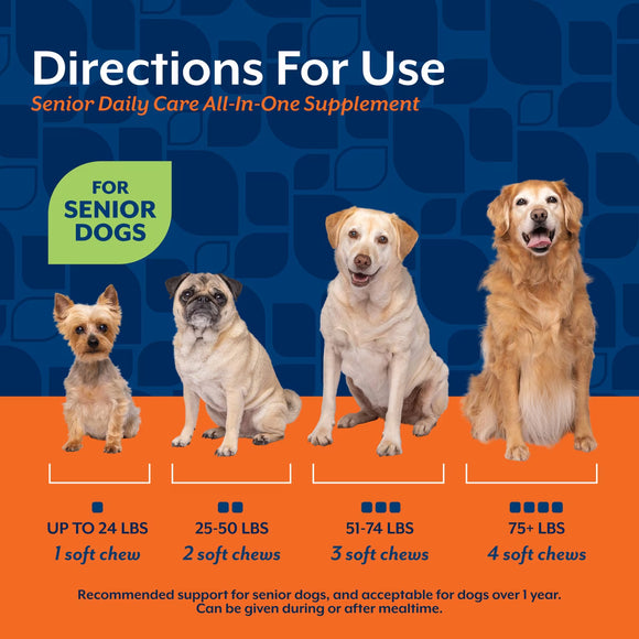 NaturVet Senior Daily Care Multi-Benefit 8-in-1 Support For Dogs (60 Soft Chews)