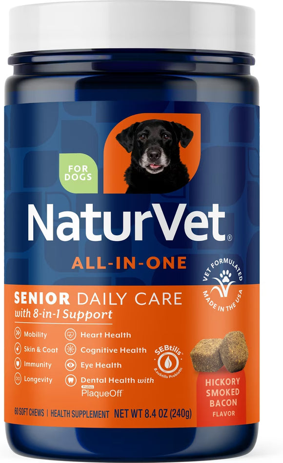 NaturVet Senior Daily Care Multi-Benefit 8-in-1 Support For Dogs (60 Soft Chews)