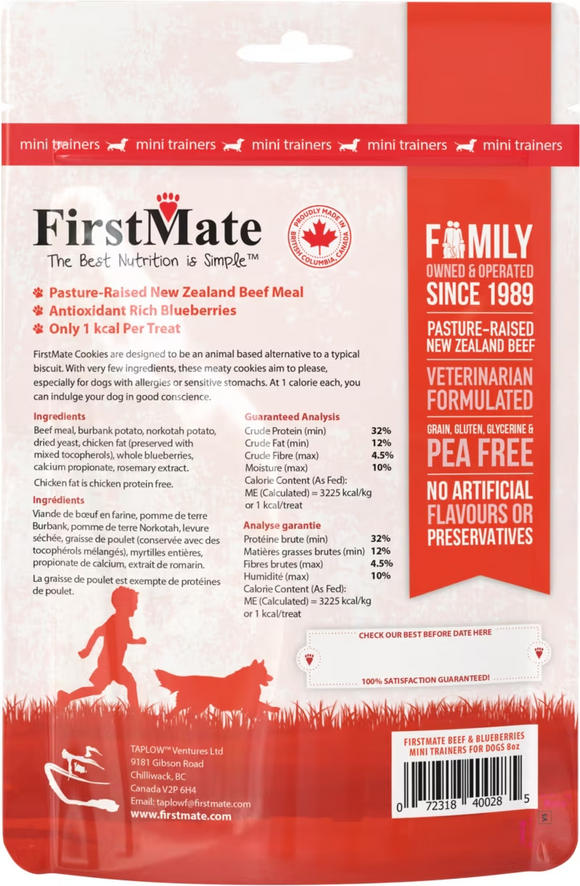 FirstMate New Zealand Beef Meal & Blueberries Mini Trainers Grain Free Dog Treats (8 oz) - Dog Treats 2