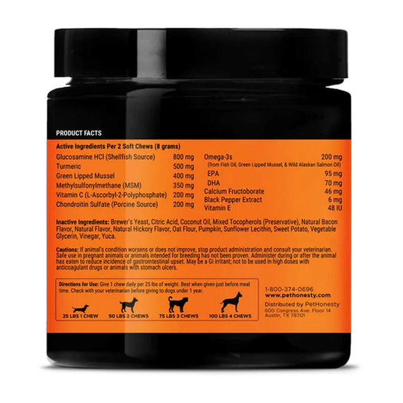 Pet Honesty Hip + Joint Health Max Strength Soft Chews for Dogs (90 ct)