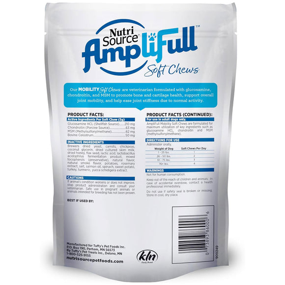 NutriSource AmpliFull Mobility Soft Chews Dogs Supplement, Turkey Flavor, 70-count