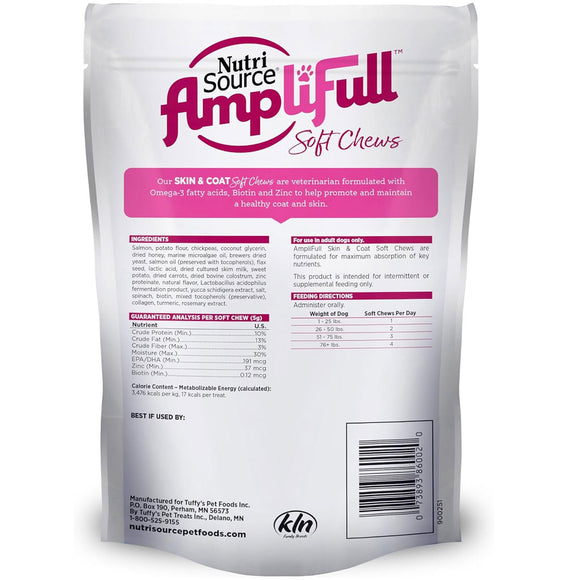 NutriSource AmpliFull Skin & Coat Soft Chews Dogs Supplement, Salmon Flavor