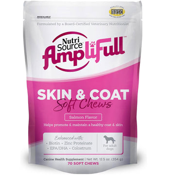NutriSource AmpliFull Skin & Coat Soft Chews Dogs Supplement, Salmon Flavor, 70-count