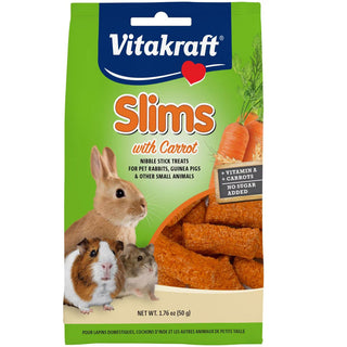 Vitakraft Slims with Carrot Nibble Stick Treats for Rabbits, Guinea Pigs & Other Small Animals 1.76-oz