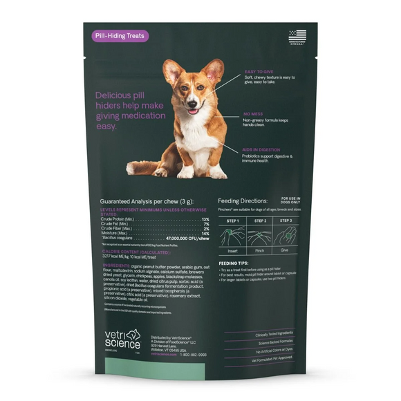 VetriScience Pinchers Pill Hiding Treats for Dogs, Peanut Butter (45 ct)