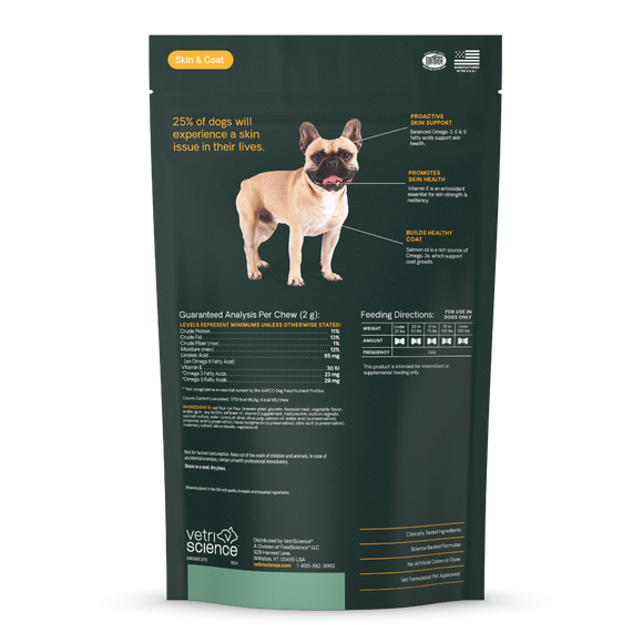 VetriScience Derma Strength Skin & Coat Supplement for Dogs (70 soft chews)