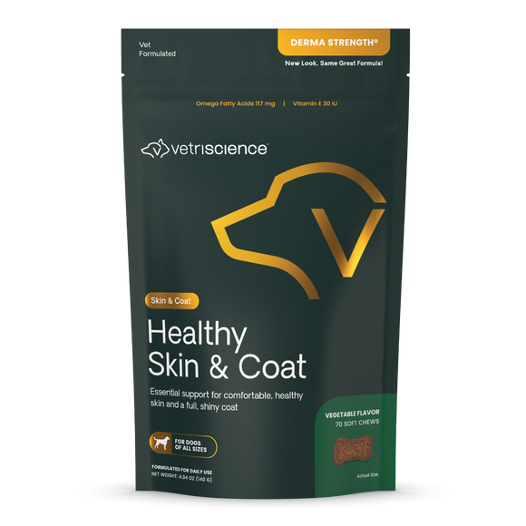 VetriScience Derma Strength Skin & Coat Supplement for Dogs (70 soft chews)