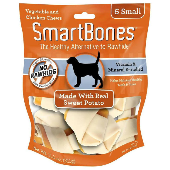 SmartBones Rawhide-Free Sweet Potato Chew Bones Dog Treats (6 small bones)