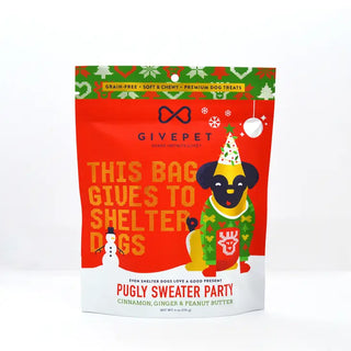 GivePet Free Pugly Sweater Party Cinnamon, Ginger & Peanut Butter Flavor Dog Treats, 6-oz