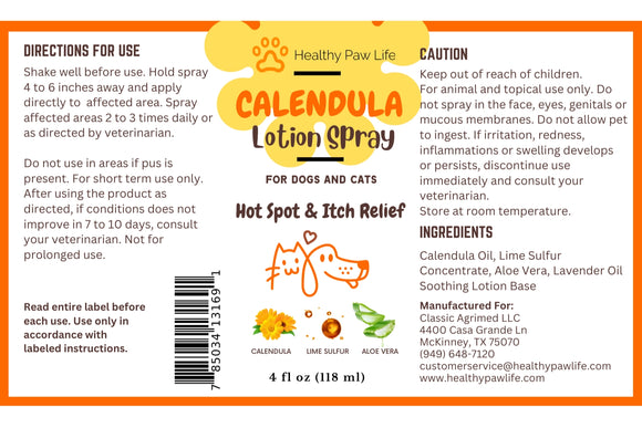 Healthy Paw Life Calendula Lotion Spray for Dogs & Cats, 4-oz