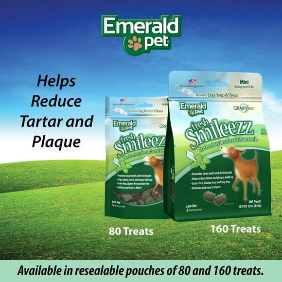 Emerald Pet Fresh Smileezz Grain-Free Mini Dental Dog Treats, 160-count