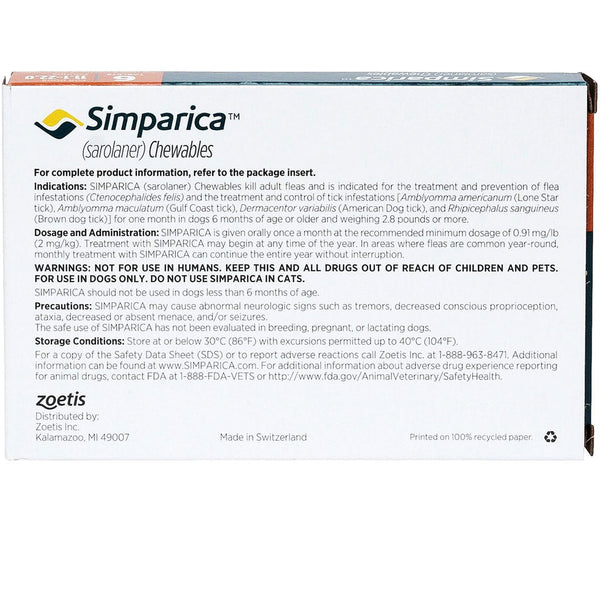 Simparica for Dogs 11.1-22 lbs dosage and administration